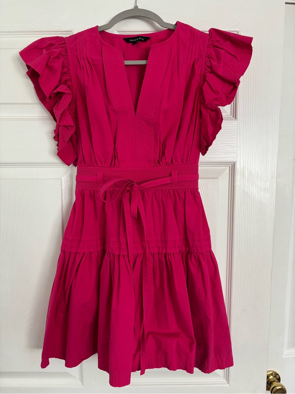 Strut & Bolt Hot Pink Ruffle-Sleeve Mini Dress